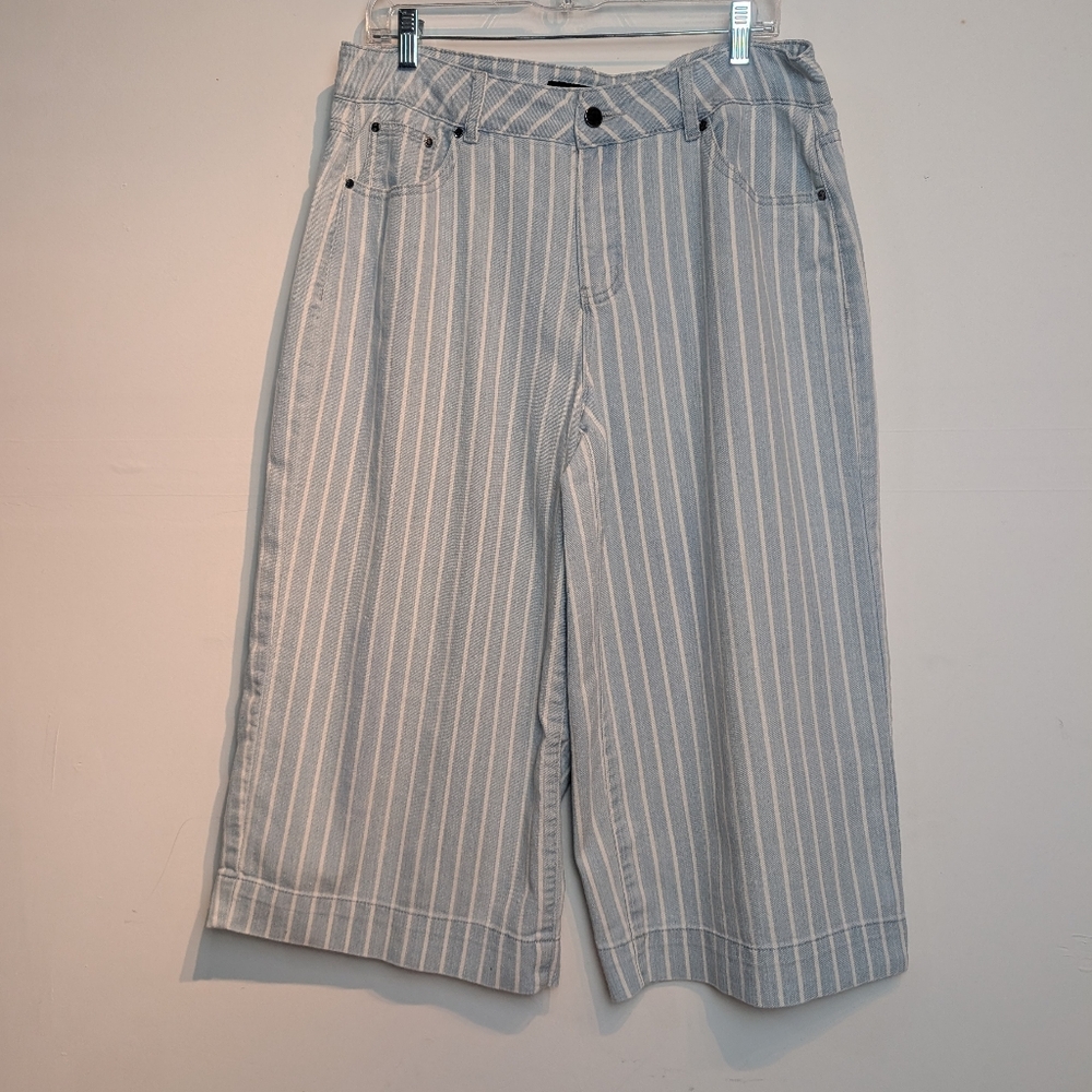 Earl Jeans Striped Blue and White Cropped Wide Leg Capri